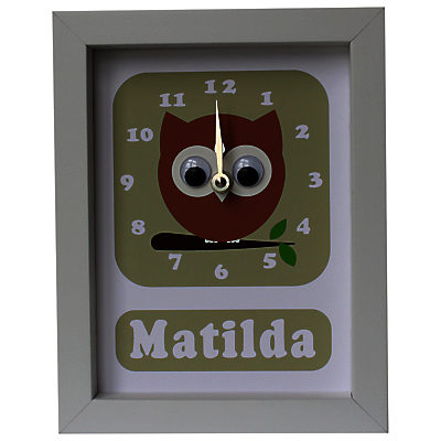 Stripey Cats Personalised Osbert Owl Framed Clock, 23 x 18cm Green